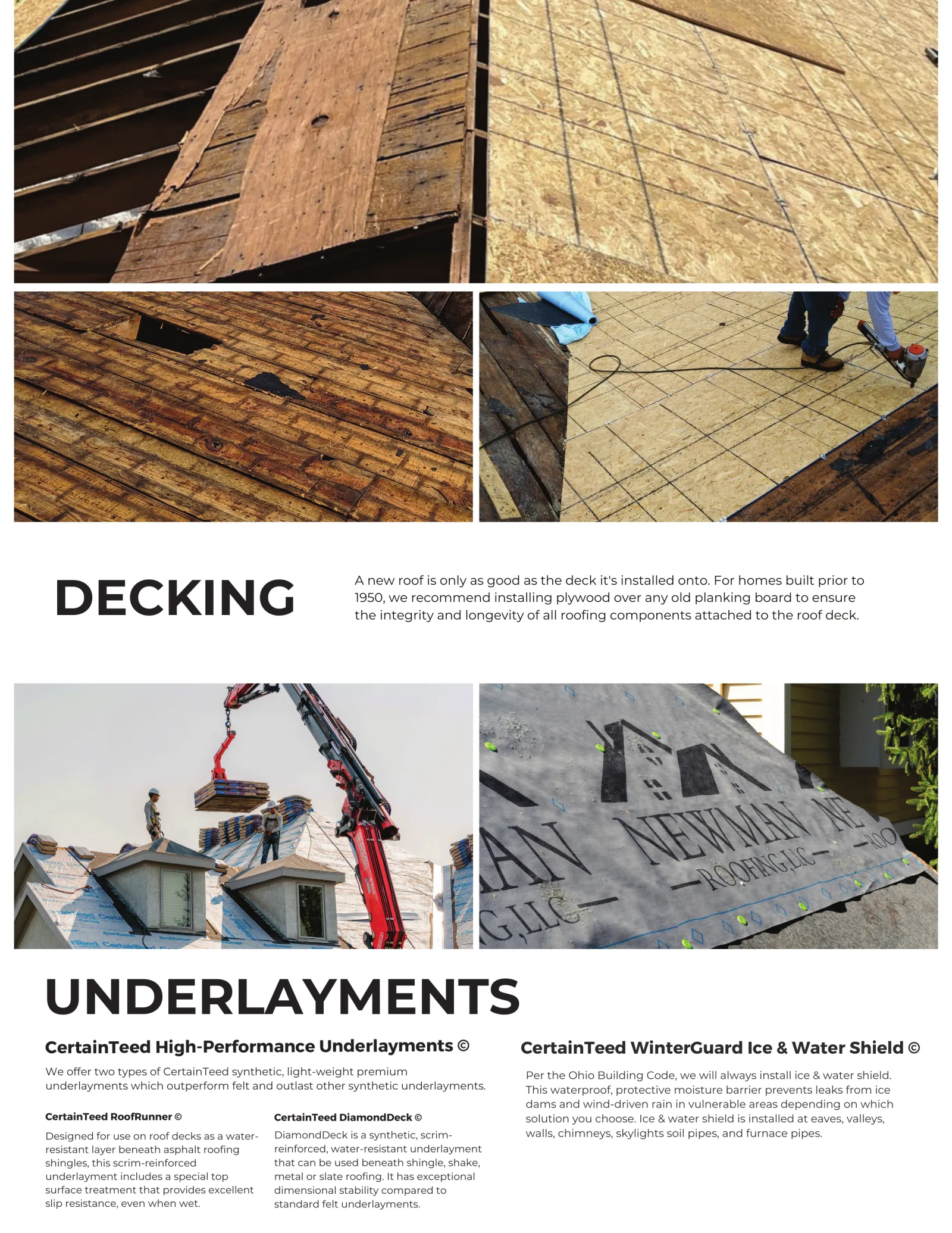 Plywood decking being inspected and installed on a home before new shingles go down