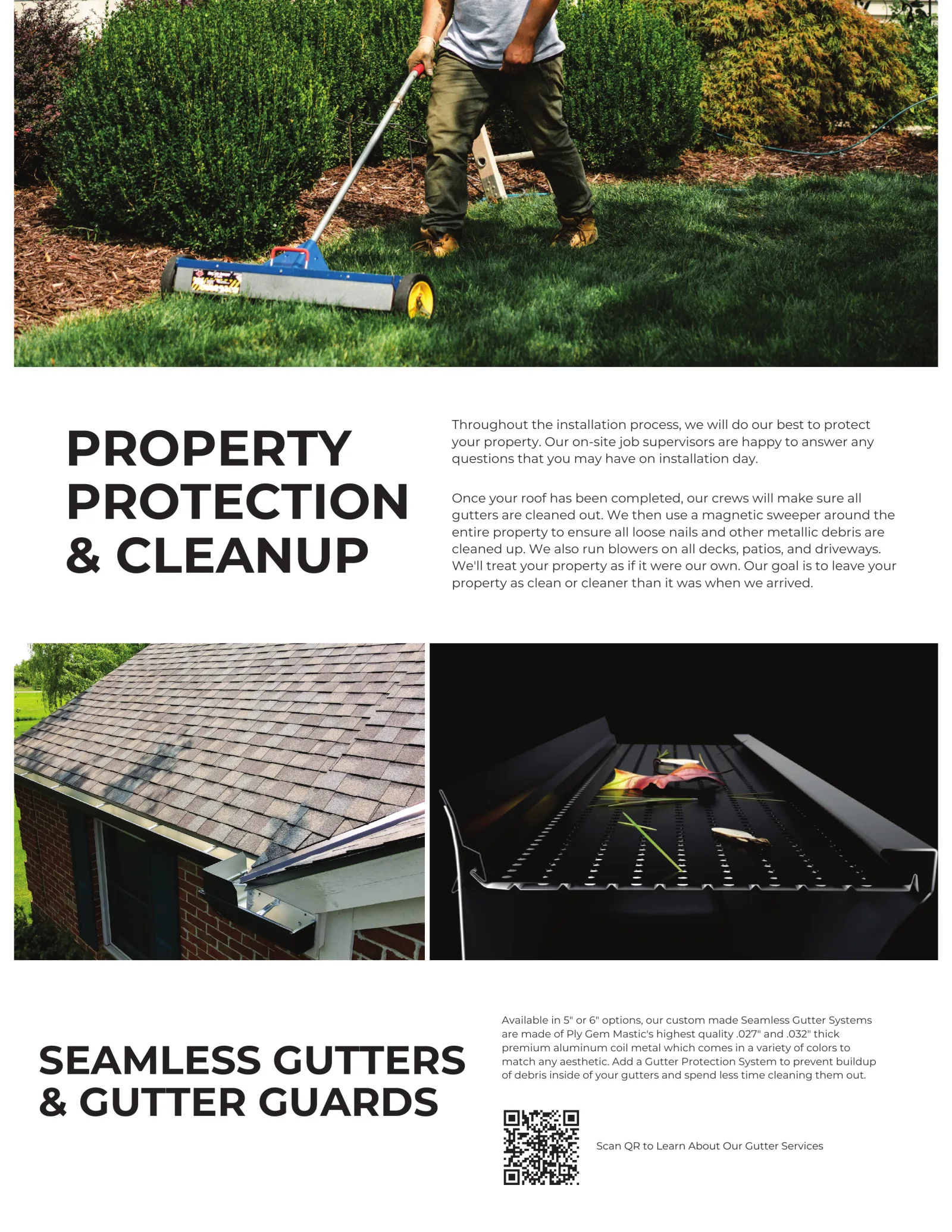 A crew member rolling a magnetic sweeper across the lawn to collect nails after an installation
